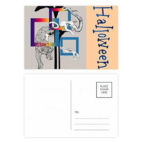 Cartes postales d'Halloween à motif léopard et serpent en papier premium