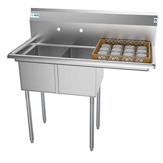 KoolMore - SB121610-16R3 2 Compartment Stainless Steel NSF Commercial Kitchen Prep & Utility Sink with Drainboard - Bowl Size 12" x 16" x 10", Silver