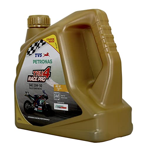 Image of Petronas TVS Tru4 Race Pro 4T SAE 15W-50 Fully Synthetic Sports Engine Oil For Bike By Riders Lubricants (2.5L)