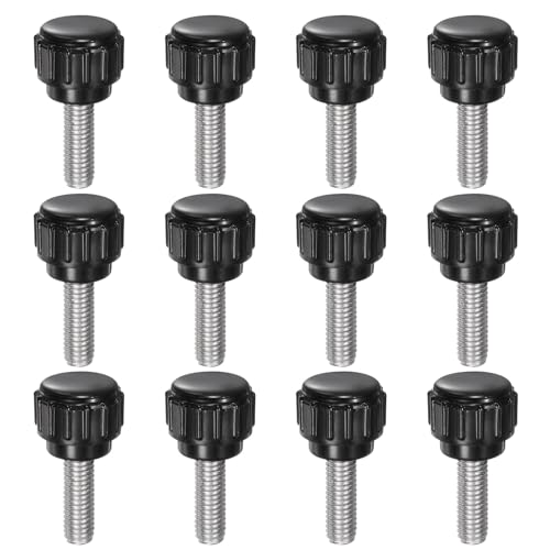 sourcing map 12pcs Knurled Clamping Knobs M5 x 16mm Metric 304 Stainless Steel Male Thread Thumb Screw on Type 14mm Plastic Round Head Threaded Hand Bolt Stud Knobs Black