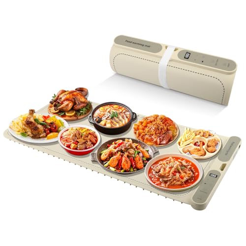 Calentador de Alimentos Eléctrico - Control de Temperatura de 9 Niveles de 40-120 °C - Placa Caliente Flexible y Plegable con Temporizador - Para Bufés, Parrillas, Biberones - Fácil de Limpiar