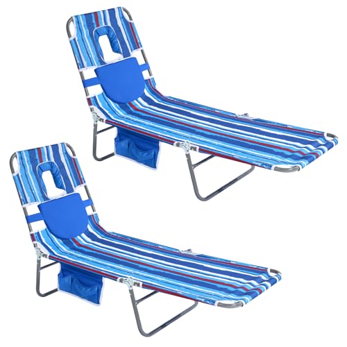 SUNNYFEEL Lay Flat Tanning Chair 2 Pack with Face Down Hole & Arm Slots, Beach Lounge Chair, 5-Position Folding Sunbathing Chair, 300 LBS Heavy Duty, 72" L x 22" W for Beach, Pool, Camping SUNNYFEEL Lay Flat Tanning Chair 2 Pack with Face Down Hole & Arm Slots, Beach Lounge Chair, 5-Position Folding Sunbathing Chair, 300 LBS Heavy Duty, 72" L x 22" W for Beach, Pool, Camping - Image 1