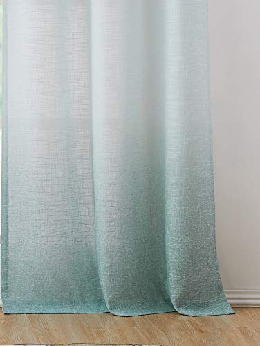 Central Park Ombre Window Curtain Panel Linen Gradient Print on Rayon Blend Fabric Drapery Treatments for Living Room/Bedroom, Cream White to Aqua, 40" x 84", Set of 2 - Image 7