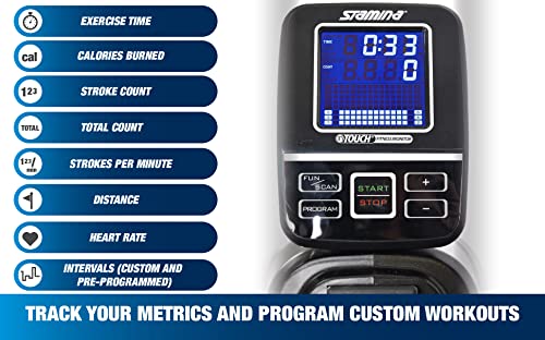 Stamina Magnetic Rower 1130 - Rower Machine With Smart Workout App - Rowing Machine With Magnetic Resistance For Home Gym Fitness - Up To 250 Lbs Weight Capacity - Upgraded Silver #TOP3