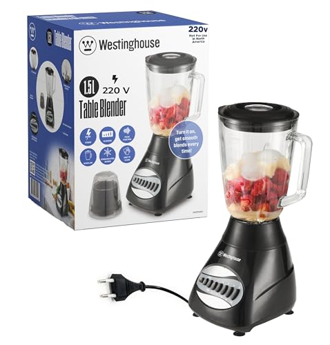 Westinghouse 220 Volts Blender WKBEPNG83-1.5L -10 Speed - Pulse Rotation - 500W -Stainless Steel Blade -Glass Jar-Mini Grinder Bundle With Dynastar 220-240 Volts (Not For USE IN USA)