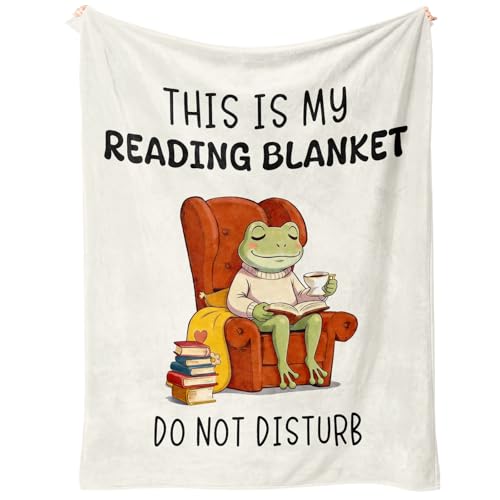 Greatabox Book Lovers Gifts for Women Men, Frog Reading Blanket Gifts for Book Lovers, Reader Gifts Bookish Presents on Birthday Christmas, Reading Accessories Soft Flannel Throw Blanket 60"x50"