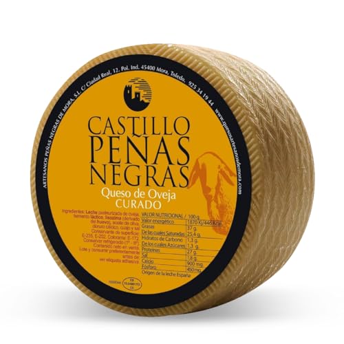 CASTILLO PEÑAS NEGRAS Queso Curado de Oveja | Artesanos Premiados | Sabor Auténtico | Queso Manchego Gourmet | Envasado al Vacío | Formato Familiar 2,8 kg Aprox | Ideal para Packs de Quesos