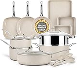 Granitestone Ceraluxe 20 Pc Ceramic Cookware Set Nonstick, Complete Pots and Pans Set Non Stick for Kitchen with Bakeware, Utensils & Steamer, Non Toxic Made Without PFOA PFOS, Oven & Dishwasher Safe