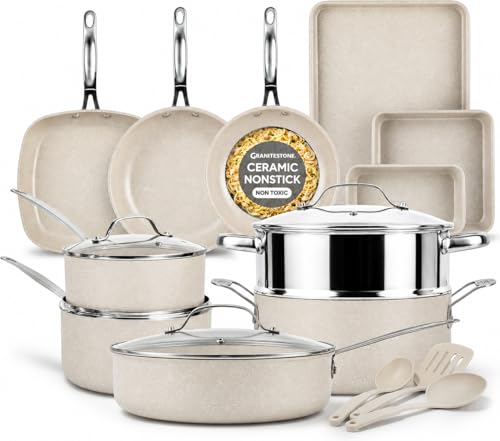 20 Pc Pots and Pans Set Nonstick - Granitestone Ceramic Cookware Set, Diamond Infused, with...
