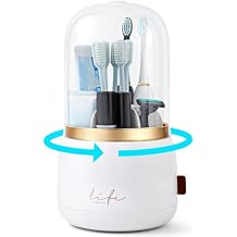 Toothbrush Holders for Bathrooms,Rotating 5-Slot with Cover and Draining Water,Kids Electric Toothbrush Holder and Toothpaste Stand Storage for Bathroom Accessories Counter Organizer Vanity