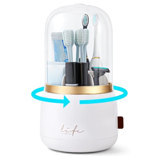 Toothbrush Holders for Bathrooms,Rotating 7-Slot with Cover and Draining Water,Kids Electric Toothbrush Holder and Toothpaste Stand Storage for Bathroom Accessories Counter Organizer Vanity