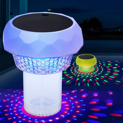 Semlos Pool Chlorine Floater, Solar Pool Chlorine Dispenser with Light, Adjustable Release and Easy Opening for Pool, Hot Tub, 3 inch Tabs, Button Cell Battery Not Included