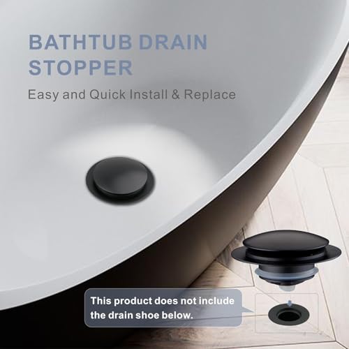 Image of HIDROP Tub Drain Stopper, Universal Pop Up Bathtub Drain Stopper, Black | Brass Tub Drain, Fit 1-1 /2 inch and 1-3 /8 inch Tub Drain, Replace Lift and Turn, Tip-Toe and Trip Lever Drains for Tub, EZ Install