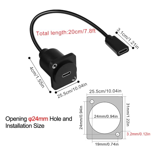 QIANRENON 10 Gbps USB C Adapter Montażowy 100 W USB 3.1, Kabel przyłącze Gniazdo Montażowe, Panel D / Montaż Paneli XLR, Do Transmisji Danych, Ładowanie