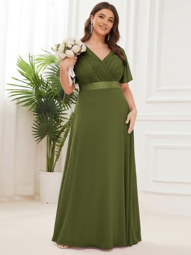 Image of Ever-Pretty Women's Chiffon Formal Evening Dresses for Curvy Women V-Neck Plus Size Floor Length Bridesmaid Dress