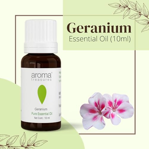Image of Aroma Treasures Geranium Essential Oil | 100% Pure & Natural Theraputic Essential oil for healthy Skin, body, Aromatherapy - 10ml