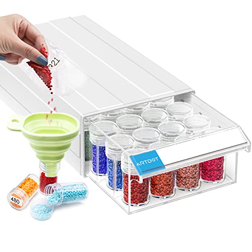 ARTDOT 1 Set Diamond Painting Aufbewahrungsbox, Stapelbare 32 Stück 5D Diamant Painting Zubehör mit Trichter Stickers Cover