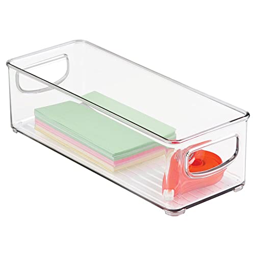 Mdesign Small Plastic Office Storage Container Bins With Handles For Organization In Filing Cabinet, Closet Shelf, Or Desk Drawers, Organizer For Notes, Pens, Pencils, Ligne Collection, 6 Pack - Clear #TOP7