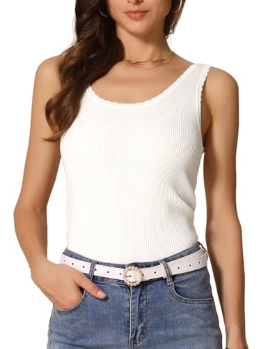 Débardeur en tricot côtelé blanc pour femme à col rond basique décontracté Allegra K