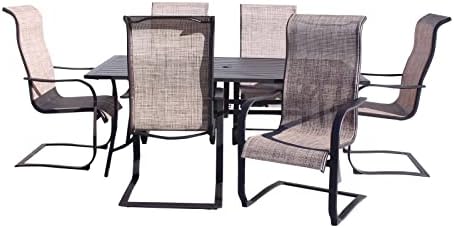 Courtyard Casual 5710 Santa Fe Collection 72" Rectangle Table and 6 Spring Sling Chairs 7 Piece Dining Set, Java