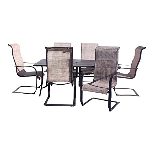 Courtyard Casual 5710 Santa Fe Collection 72" Rectangle Table And 6 Spring Sling Chairs 7 Piece Dining Set, Java #TOP1