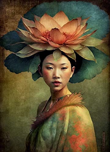 Asiatische Frau Reispapier-Poster, 29,21 x 40,64 cm – 1 einzigartiges bedrucktes Maulbeer-Papier-Kunstposter, Bild, 36 g/m², sichtbare Fasern für Decoupage-Möbelrenovierungs-Handwerk.