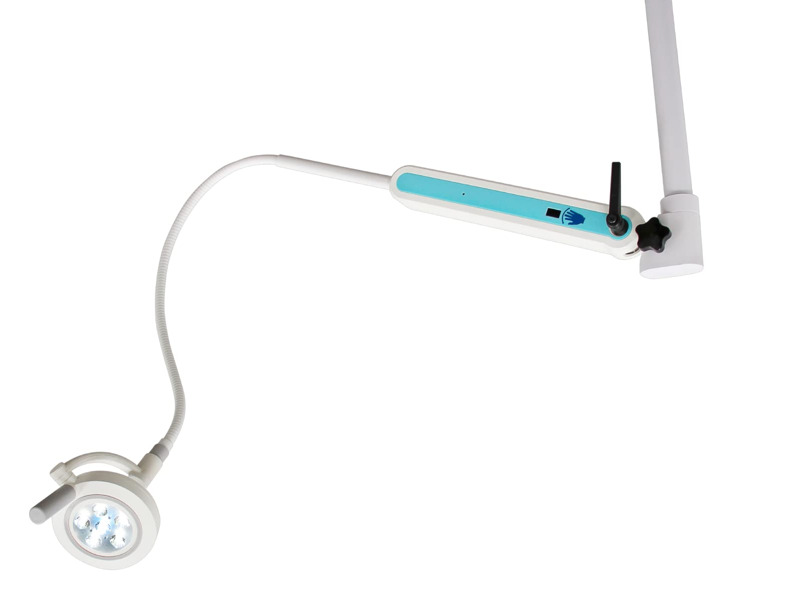 QUIRUMED Lámpara examen LED Touchless de techo, Niveles de brillo, Brazo flexible, Sin contacto, Giro 320º, Control de brillo, Blanca, Multiposicionable