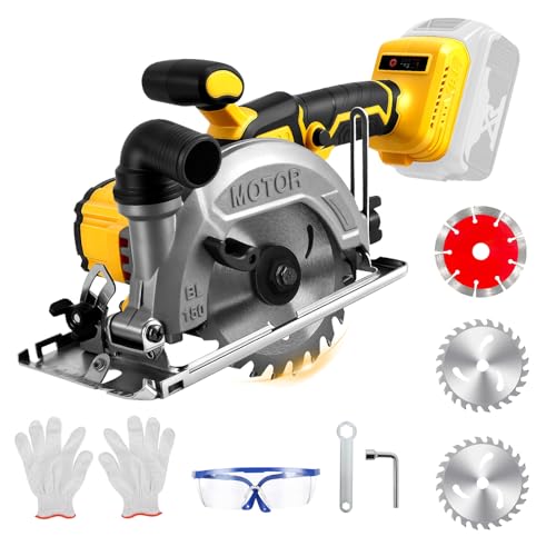 Image of 6 Inch Cordless Circular Saw for Dewalt 20V Battery (No Battery), Power Wood Saw with Brushless Motor, 0-45° Cutting Bevel, Max Cutting Depth 2"(90°), 1.3"(45°), Idea for Wood, Plastic, Soft Metal