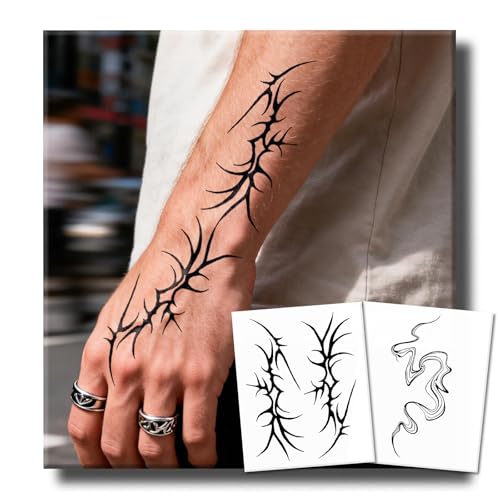 UBICA Semi Permanent Tattoo, Tribal Barbed Thorn & Swirl Design, Medium