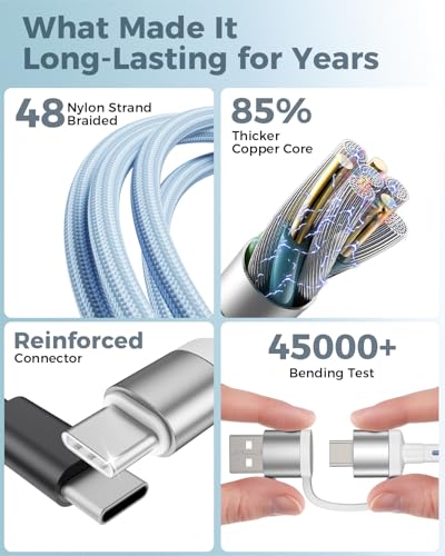 Image of Blue Travel Essentials for Apple Watch Charger,Multi Charging Cable for iPhone 17,iWatch Charger USB C Cord,Car Cruise RV Camping Essentials 2026 for iWatch Ultra /11&iPhone 16 /15, Xbox One Cables