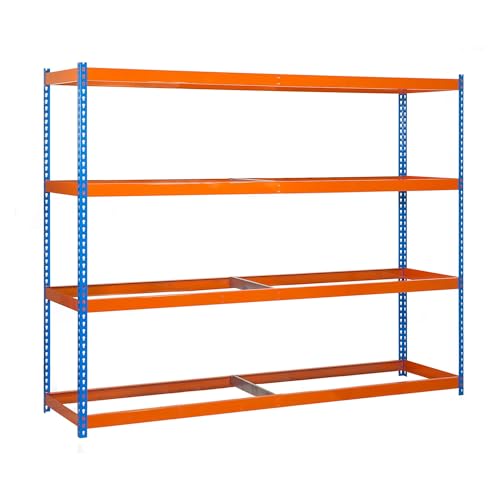SimonRack Estantería Metálica, 2000x1500x600 mm, 400 kg de Punto Flexión, 4 Niveles, Estantería Almacenaje, Estantería Industrial, Azul/Naranja - SimonTaller