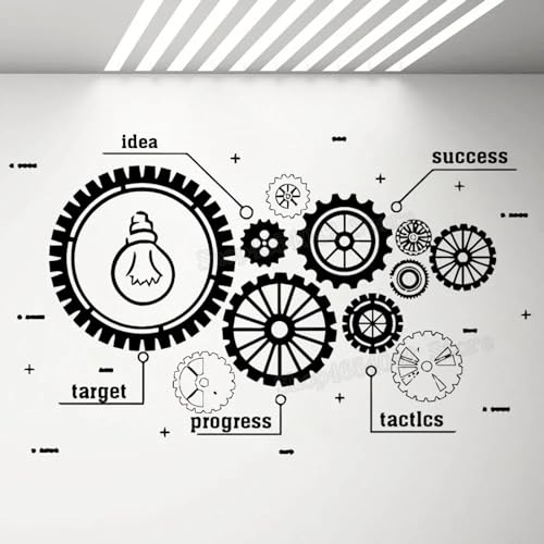 YLLMNOBN Pegatina con letras de engranaje, calcomanía de pared para oficina, trabajo en equipo creativo, éxito empresarial, decoración moderna, mural artístico extraíble