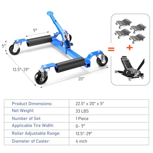 Car Dolly Set of 4, 6000 LBS Capacity Car Wheel Dolly with Tire Jack, Car Dollies for Vehicle Positioning & Auto Repair Moving by ExploreHorizon - Image 4