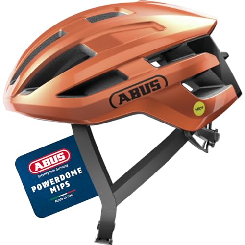 ABUS Rennradhelm PowerDome MIPS - leichter Fahrradhelm mit cleverem Belüftungssystem und Aufprallschutz - Made in Italy - für Damen und Herren - Orange, Größe S