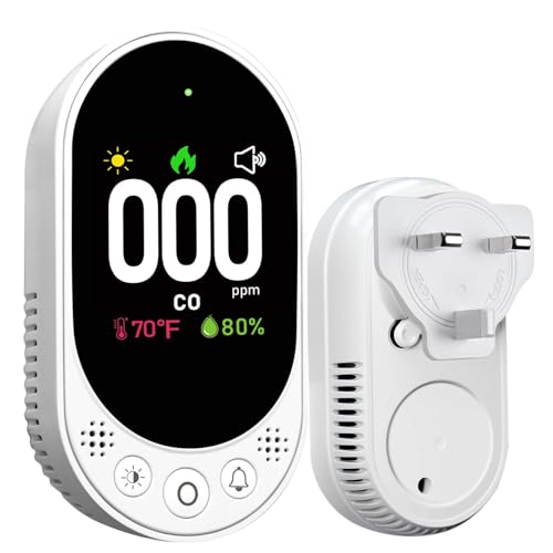 VETOUCH Carbon Monoxide Detector, Portable Carbon Monoxide Detector Plug in Wall with Temp Humidity, Alarm Function with Clear LCD Display 180 Flippable, Plug and Play CO Detector for Home RV Travel