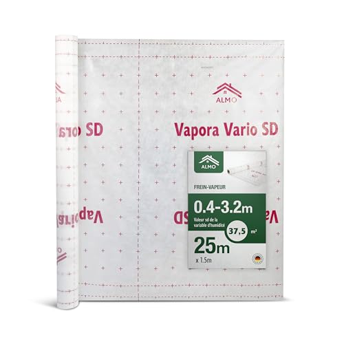 ALMO Frein à vapeur 25m x 1,5m (37,5 m²) - Film de frein à vapeur régulant l'humidité pour l'aménagement intérieur et la construction de toit - Membrane climatique facile à monter pour une housse