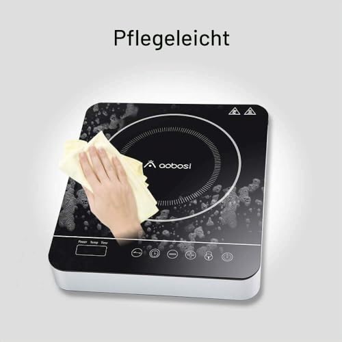 Foto von Induktionskochfeld,Aobosi Induktionskochplatte,induktionskochfeld einzel, kochfeld tragbar Glaskeramik mit Digitalanzeige Herdplatte Induktions kochplatte, Sensor Touch Button Steuerung,Timer,2000Watt