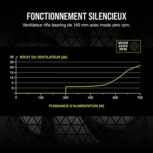 Corsair RM750 (2021), RM Series, 750 Watts 80 Plus Gold Alimentations ATX Entièrement Modulaires (Trois Connecteurs EPS12V, Fonctionnement Silencieux, Mode Zero RPM, Condensateurs 105 °C) Blanc