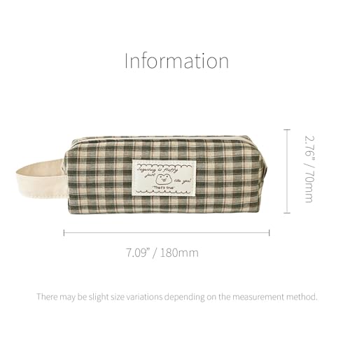 Image of Monolike Unmatched Friends Fabric Check Block Pencil Case, Vintage green - Aesthetic Gingham Pastel Desk Organizer, Soft Padded Makeup Brush Case, Trendy Minimalist Stationery Pouch