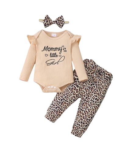 veikimous Newborn Baby Girl Clothes 3-6 Months Infant Girl Fall Winter Outfits Apricot Clothing Set with Headband Preemie Girls Pants Set