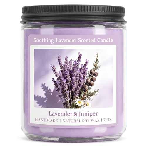 Homsolver Soothing Lavender Scented Candle Natural Soy Candles with 50+ Hour Burn Soft Juniper Lavender Fragrance Gift for Women Men Friends Everyday Use Comfortable Spaces (Boutique Gifts Size)