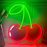 Cherry Neon Sign for Wall Decor, Dimmable Red Green Cherries Neon Lights, Vibrant Fruit Themed Neons LED Signs for Kids Room, Bedroom, Restaurant, Bar, Club, Fruit Shop, Birthday Party (Cherry)
