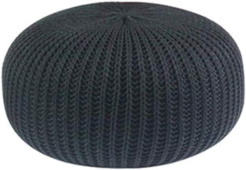 Pouf repose-pieds rond noir 50x50x30 cm en coton tressé pour salon et chambre