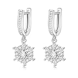 Pendientes de circonita cúbica para mujer, aretes de gota de plata con copo de nieve Omega en la parte posterior, joyería de regalo
