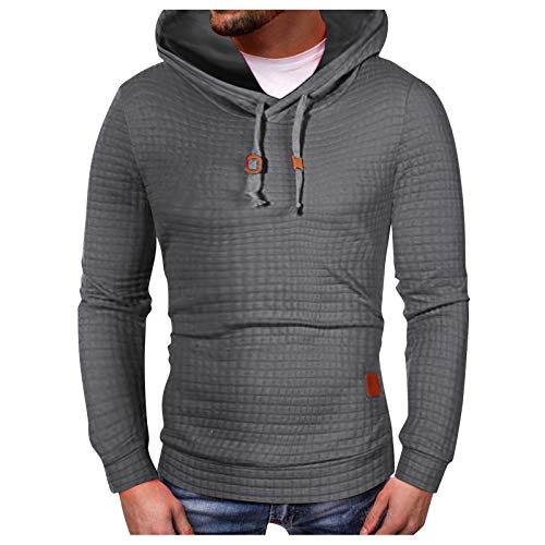 Sweat à capuche gaufré homme hiver chaud pull tricot manches longues gris foncé L