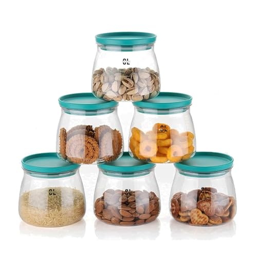 Image of 6 Pcs 900 ML Airtight Plastic Matuki Container Set | BPA Free Transparent Kitchen Storage Jars with Lids | 100% Leak Proof Fridge & Pantry Organizer for Coffee, Tea, Snacks & Dry Items