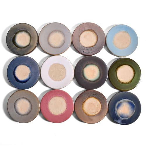Reactive Glaze 4-1/2" Round Stoneware Coasters/Trivets, Multicolor, Set of 12
