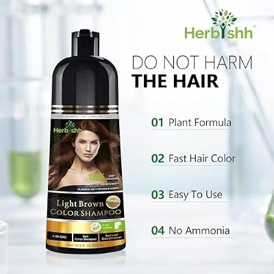 Herbishh Color Shampoo for Gray Hair Coverage (Light Brown) Hair Dye 3-in-1 Shampoo- Colors in Minutes Lasts Up To 2-3 Weeks 500 mL Ideal for Men & Women