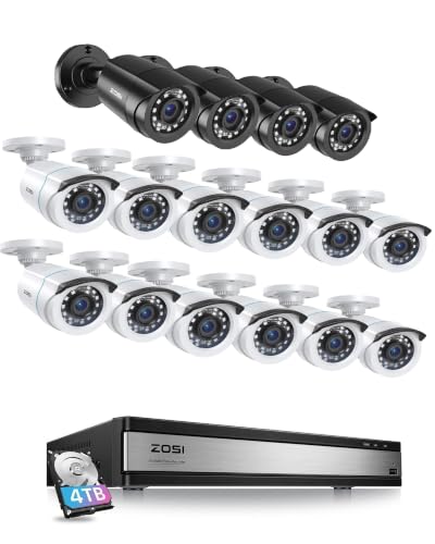 ZOSI 1080P 16CH Kit Pack 16 Caméras Surveillance Filaire Extérieure avec DVR 4TB Détection IA Personne/Véhicule, Angle de Vue 90°, Vision Nocturne 24m, Vidéo Surveillance 24/7 pour Domestique