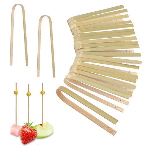100pcs Cocktail Picks with 20pcs Disposable Tongs, Toaster Tongs, 4.72in Long Toothpicks for Appetizers & 3.93in Wooden Mini Serving Toast Tongs for Drinks Food Charcuterie Boards Accessories